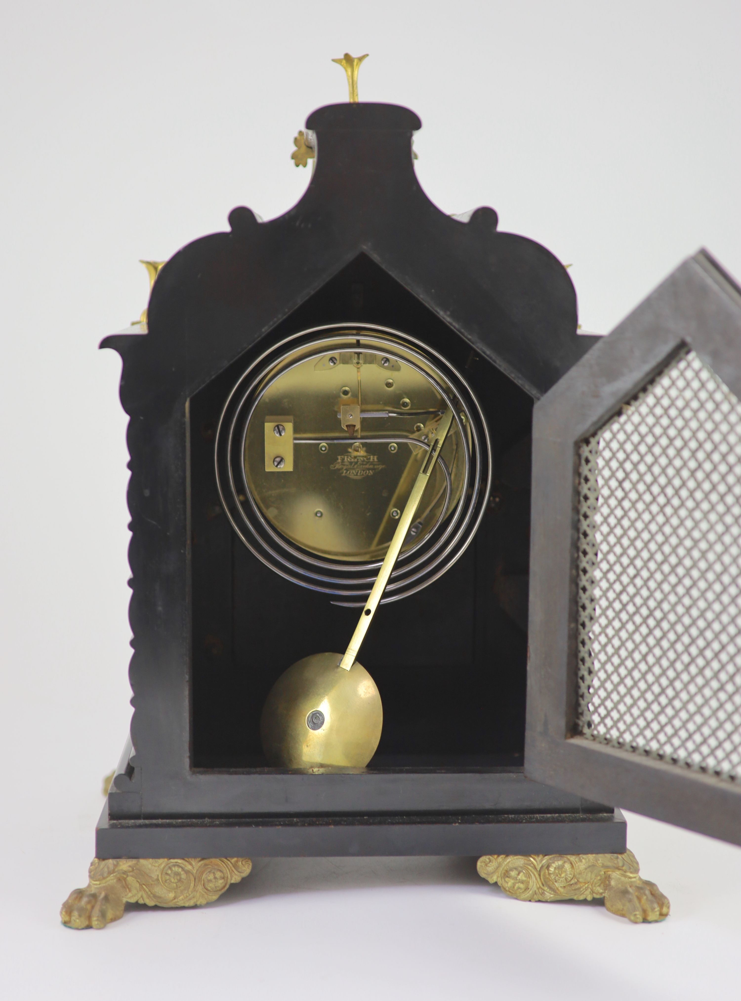 French, Royal Exchange, London. A Victorian ormolu mounted ebonised bracket clock, width 30cm depth 22cm height 42cm
